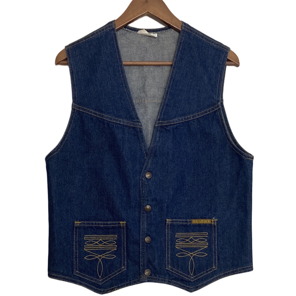 Vintage Denim Vest Mens Small Womens Large Blue Jean Western Cowboy Retro 80s
